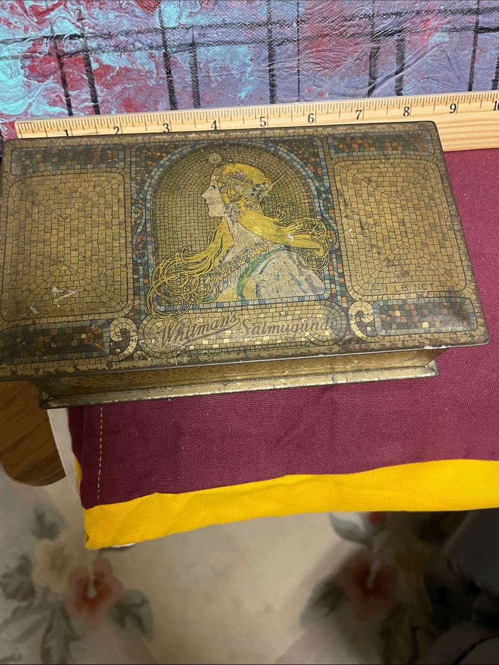 Decorative Gold Tin with Multicolor Art
